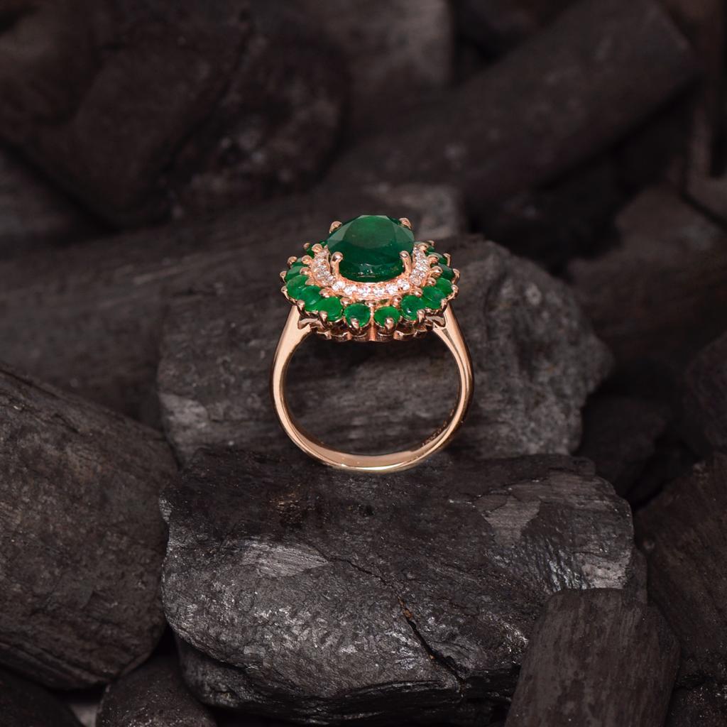 Oval Cut **Sales**-IGI 14K 4.28 Ct Emerald Diamond Antique Art Deco Style Engagement Ring