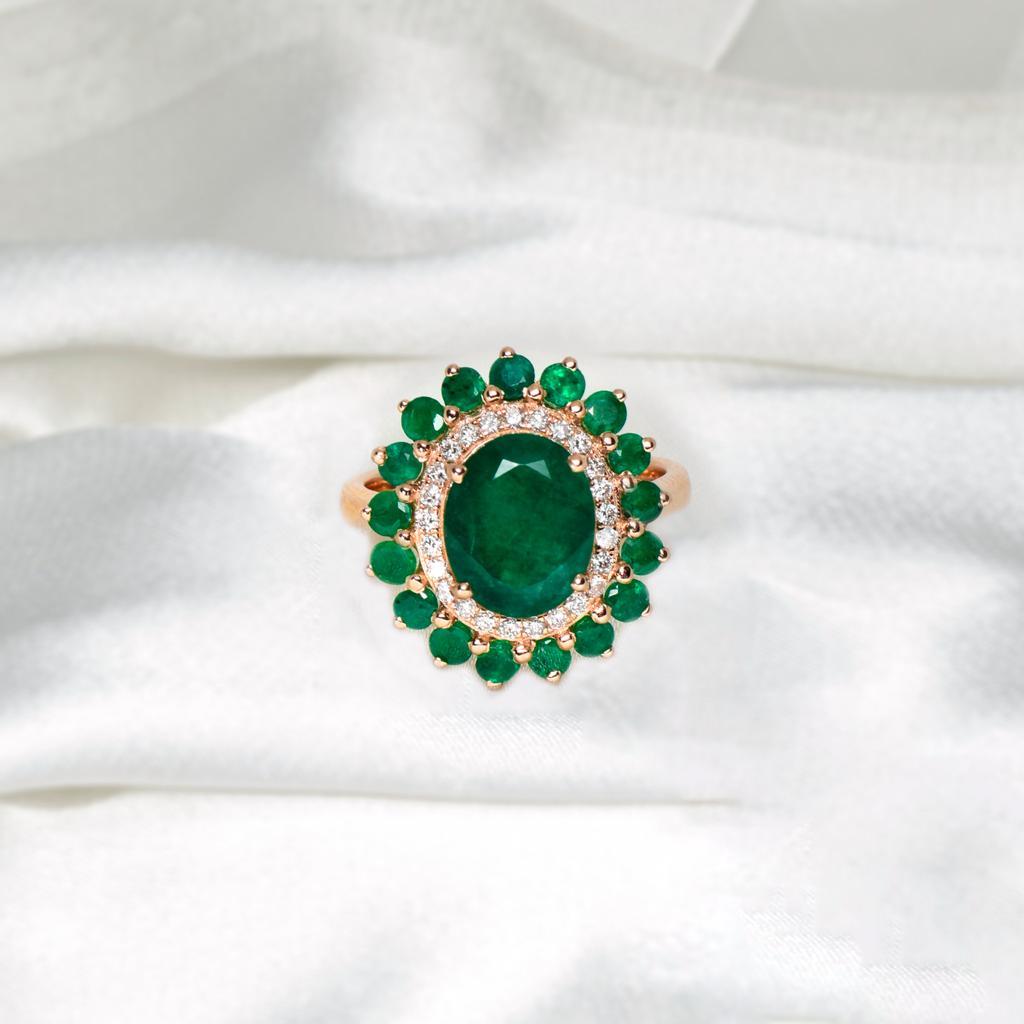 Women's **Sales**-IGI 14K 4.28 Ct Emerald Diamond Antique Art Deco Style Engagement Ring