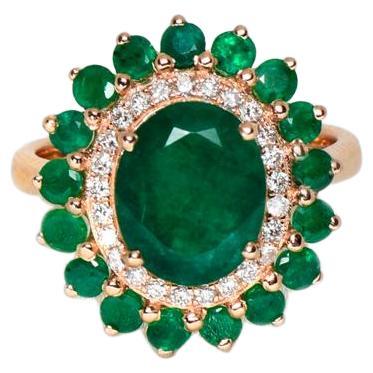 IGI Certified 14K 4.28 Ct Emerald Diamond Antique Art Deco Style Engagement Ring