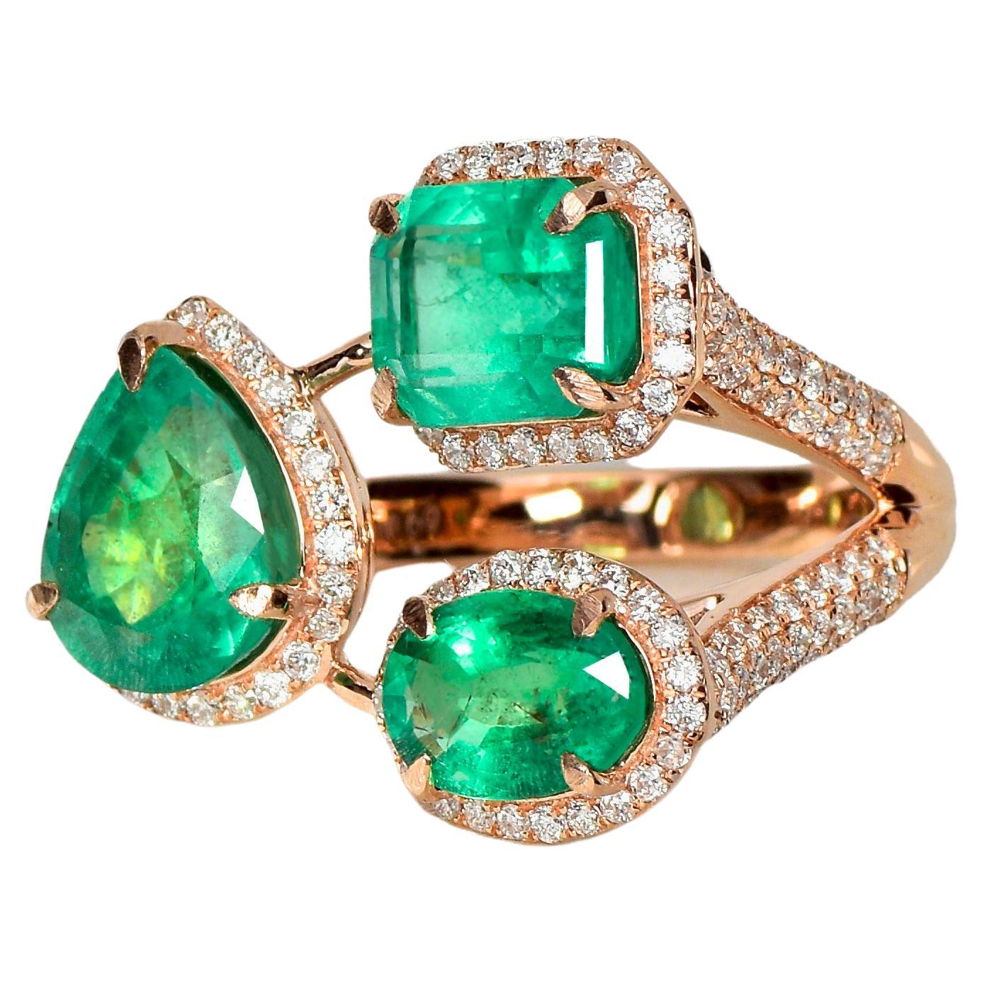 *NRP*IGI Certified 14k 4.47 Carat Emerald&Diamond Art Deco Style Engagement Ring