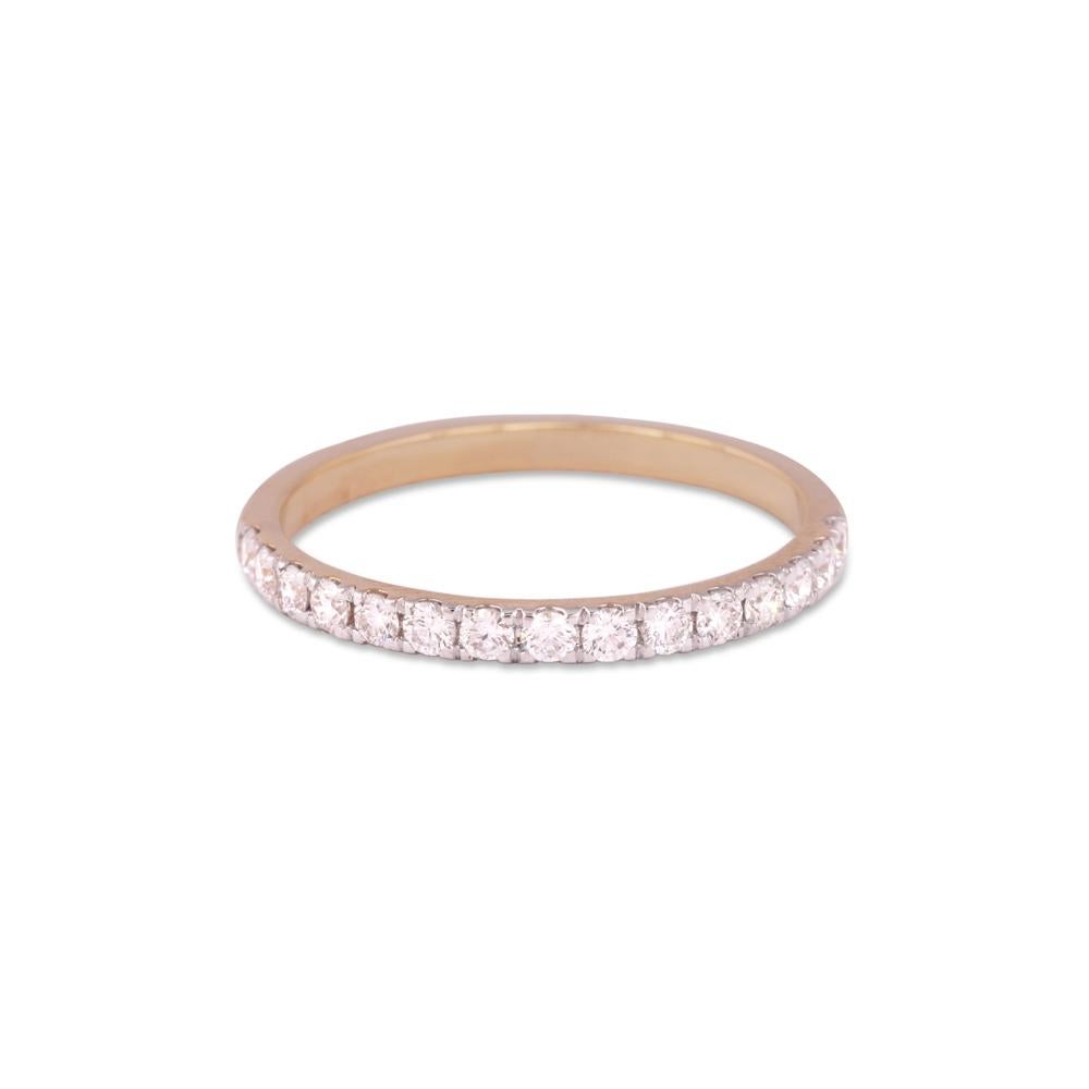 Crafted in 1.82 grams of 14-karat Rose Gold, The Geth Band Ring contains 15 Stones of Round Diamonds with a total of 0.35-Carats in F-G Color and VVS-VS Clarity.

CONTEMPORARY AND TIMELESS ESSENCE: Crafted in 14-karat/18-karat with 100% natural