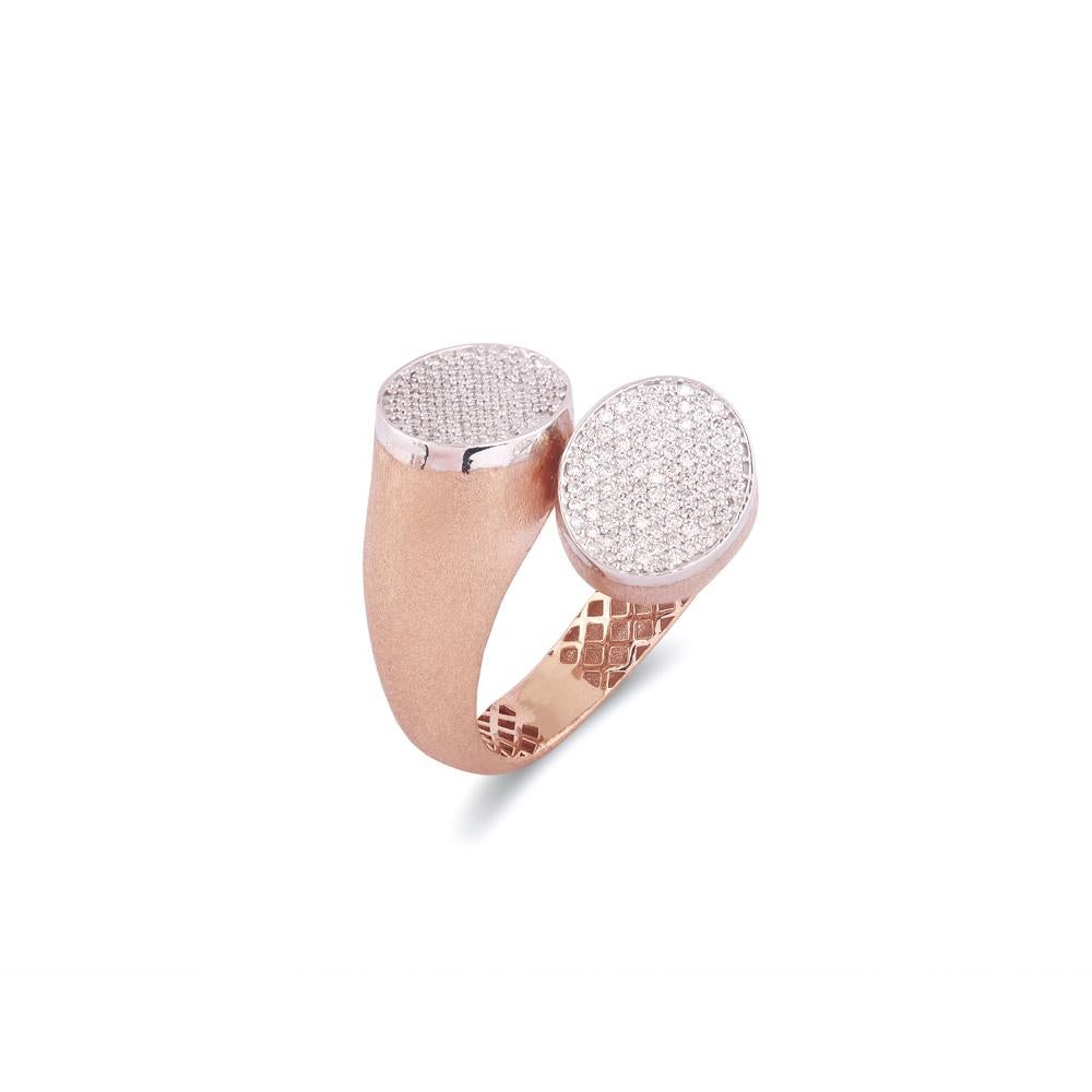 Crafted in 6.89 grams of 14-karat Rose Gold, The Gungalo Statement Ring contains 184 Stones of Round Diamonds with a total of 0.57-Carats in G-H Color and VS-SI Clarity.

CONTEMPORARY AND TIMELESS ESSENCE: Crafted in 14-karat/18-karat with 100%