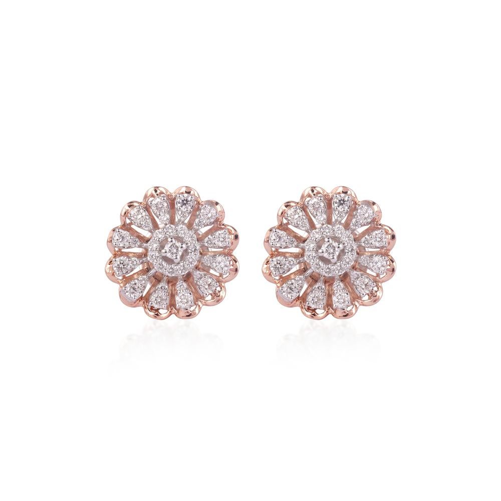 Contemporary IGI Certified 14k Gold 0.8ct Natural Diamond G-VS Flower Pendant Earrings Set For Sale