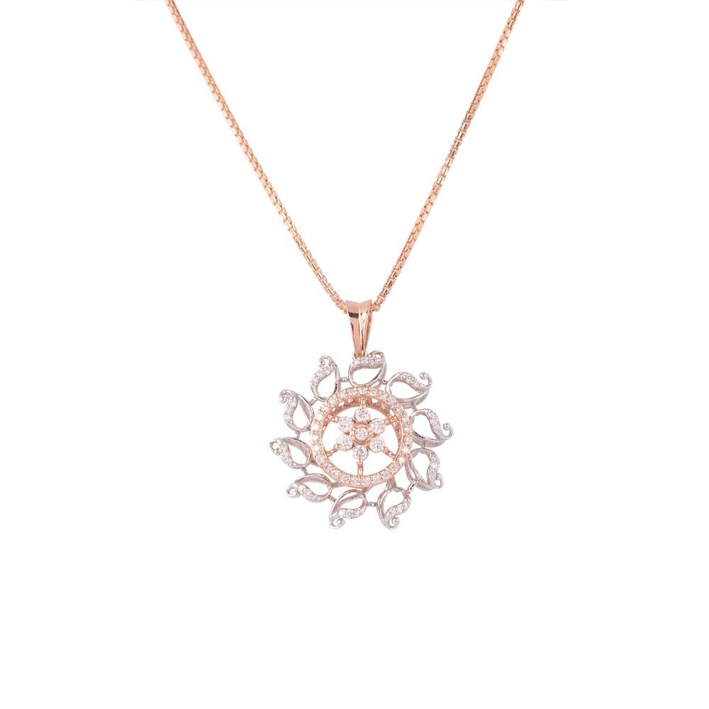 Crafted in 7.96 grams of 14-karat Rose Gold, The Avuncul Necklace Earrings Jewelry Set contains 198 Stones of Round Diamonds with a total of 1.22-Carats in F-G Color and VS-SI Clarity. This style does not include chain.
 
CONTEMPORARY AND TIMELESS