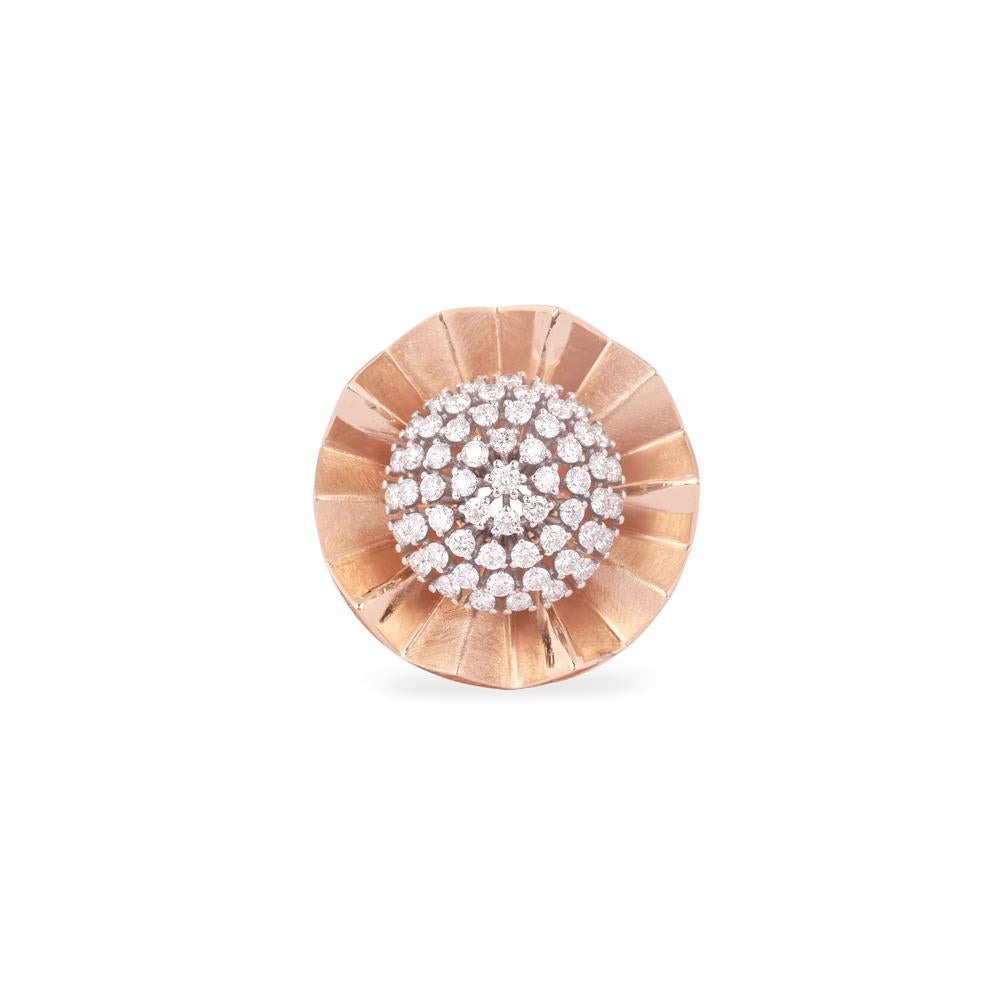 Crafted in 8.88 grams of 14-karat Rose Gold, The Cusybo Statement Ring contains 59 Stones of Round Diamonds with a total of 1.17-Carats in G-H Color and VS-SI Clarity.

CONTEMPORARY AND TIMELESS ESSENCE: Crafted in 14-karat/18-karat with 100%