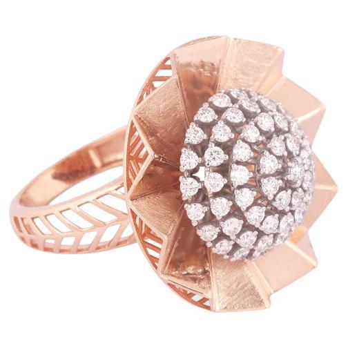 IGI Certified 14k Gold 1.2ct Natural Diamond G-VS Rose Big Bold Flower Ring For Sale