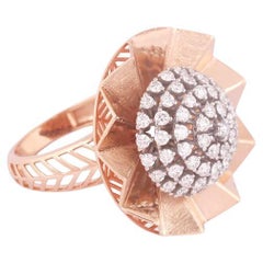 IGI Certified 14k Gold 1.2ct Natural Diamond G-VS Rose Big Bold Flower Ring