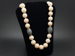 IGI Certified 14K Gold Natural Angel Skin Coral Diamond Moonstone Necklace