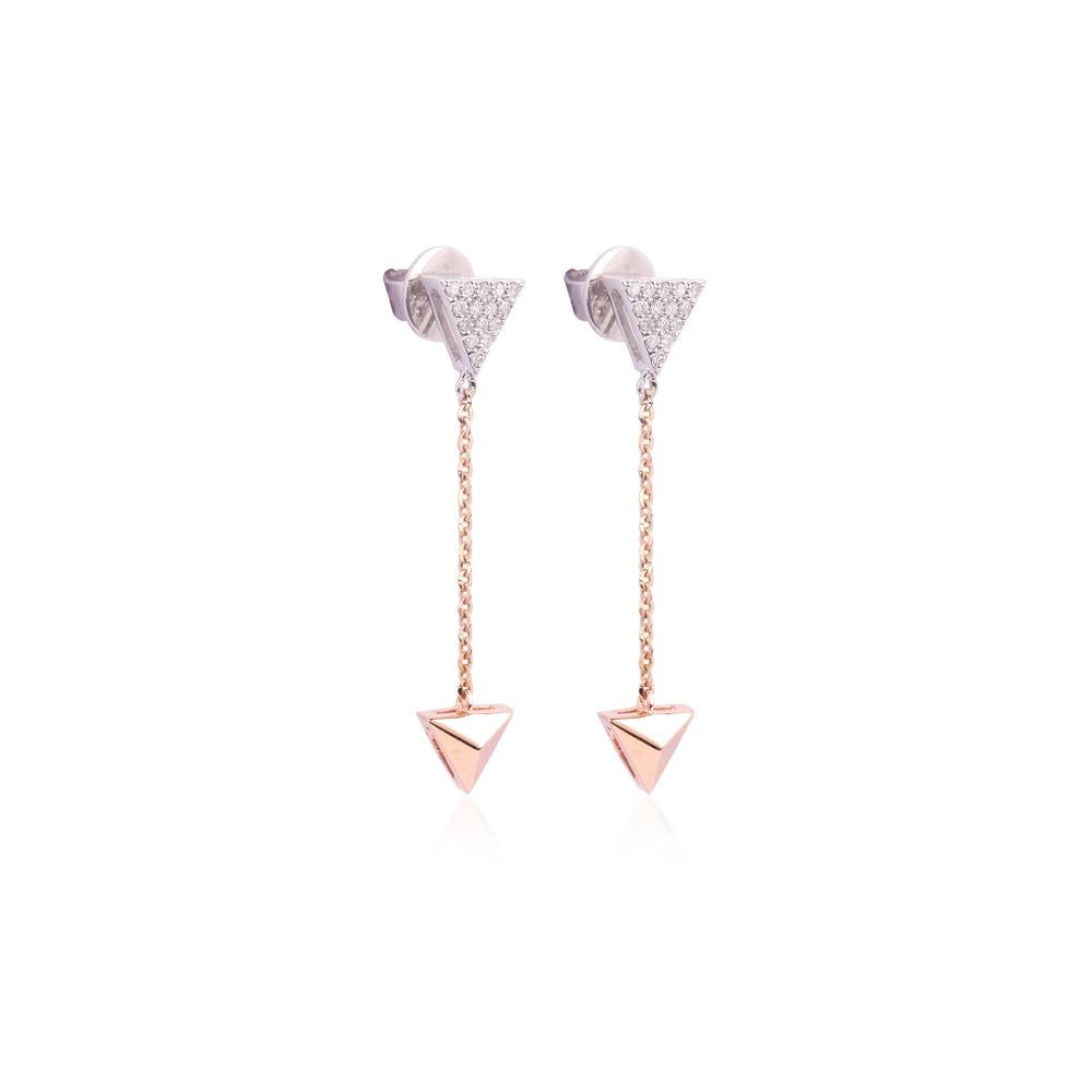 Contemporain Ensemble collier et boucles d'oreilles en or 14 carats avec triangle en diamants naturels G-VS certifiés IGI en vente