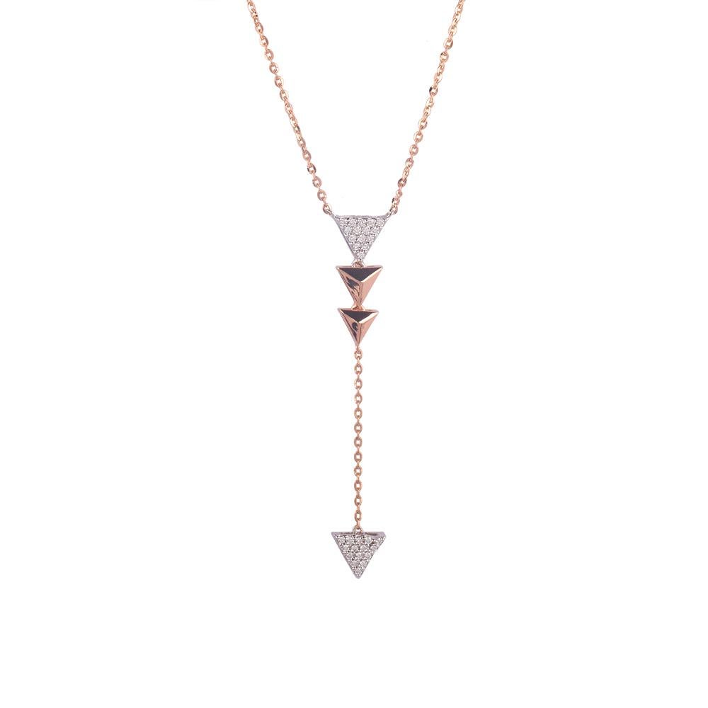Taille brillant Ensemble collier et boucles d'oreilles en or 14 carats avec triangle en diamants naturels G-VS certifiés IGI en vente