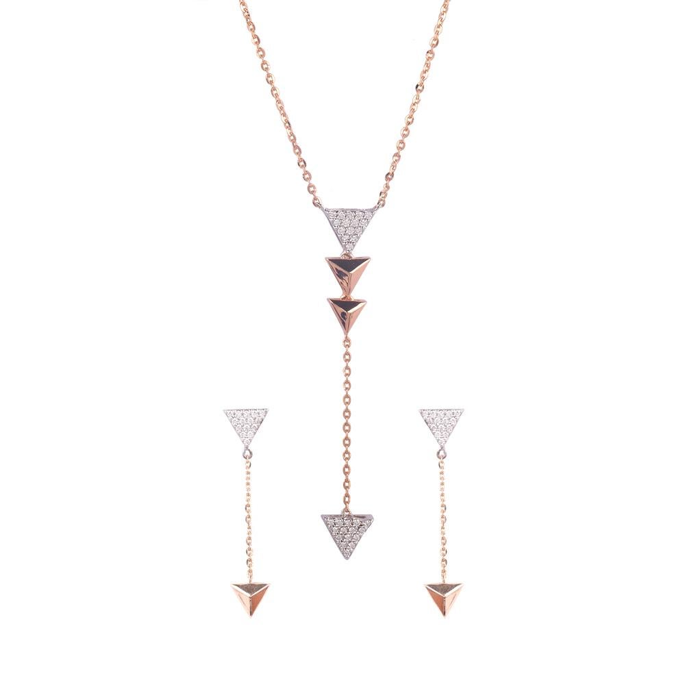 Ensemble collier et boucles d'oreilles en or 14 carats avec triangle en diamants naturels G-VS certifiés IGI Pour femmes en vente