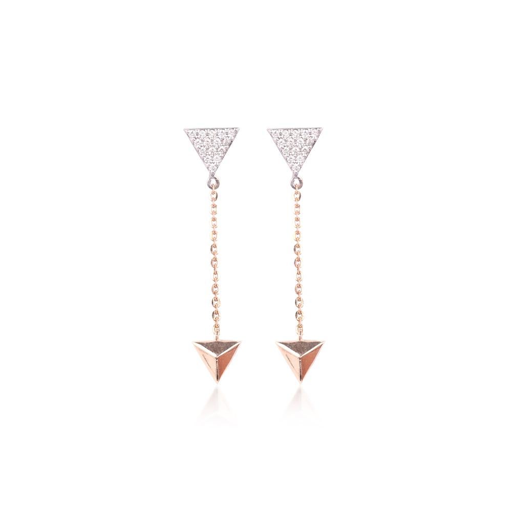 Ensemble collier et boucles d'oreilles en or 14 carats avec triangle en diamants naturels G-VS certifiés IGI en vente 1