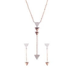 IGI-zertifizierte 14K Gold Natürliche Diamant G-VS Dreiecks Y Halskette Ohrringe Set