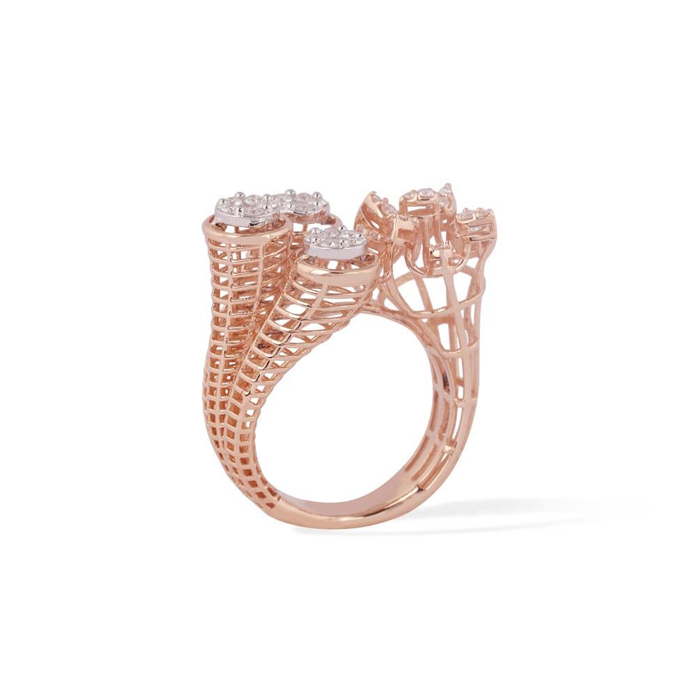 Contemporary IGI Certified 14k Rose Gold 0.7ct Natural Diamond F-VS Designer Bold Ring For Sale