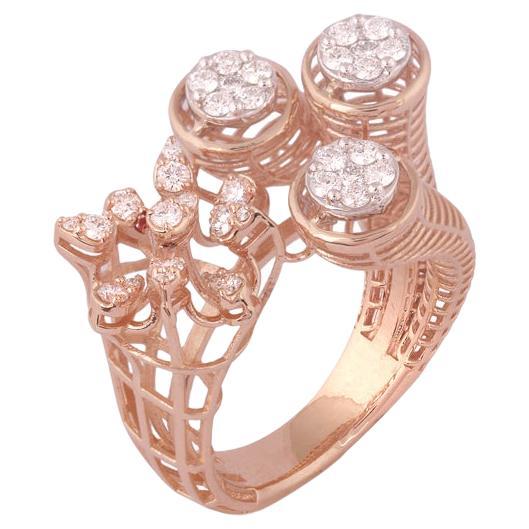 IGI Certified 14k Rose Gold 0.7ct Natural Diamond F-VS Designer Bold Ring For Sale