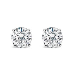 IGI Certified 14K White Gold 1 1/2 Carat Round Diamond Solitaire Stud Earrings