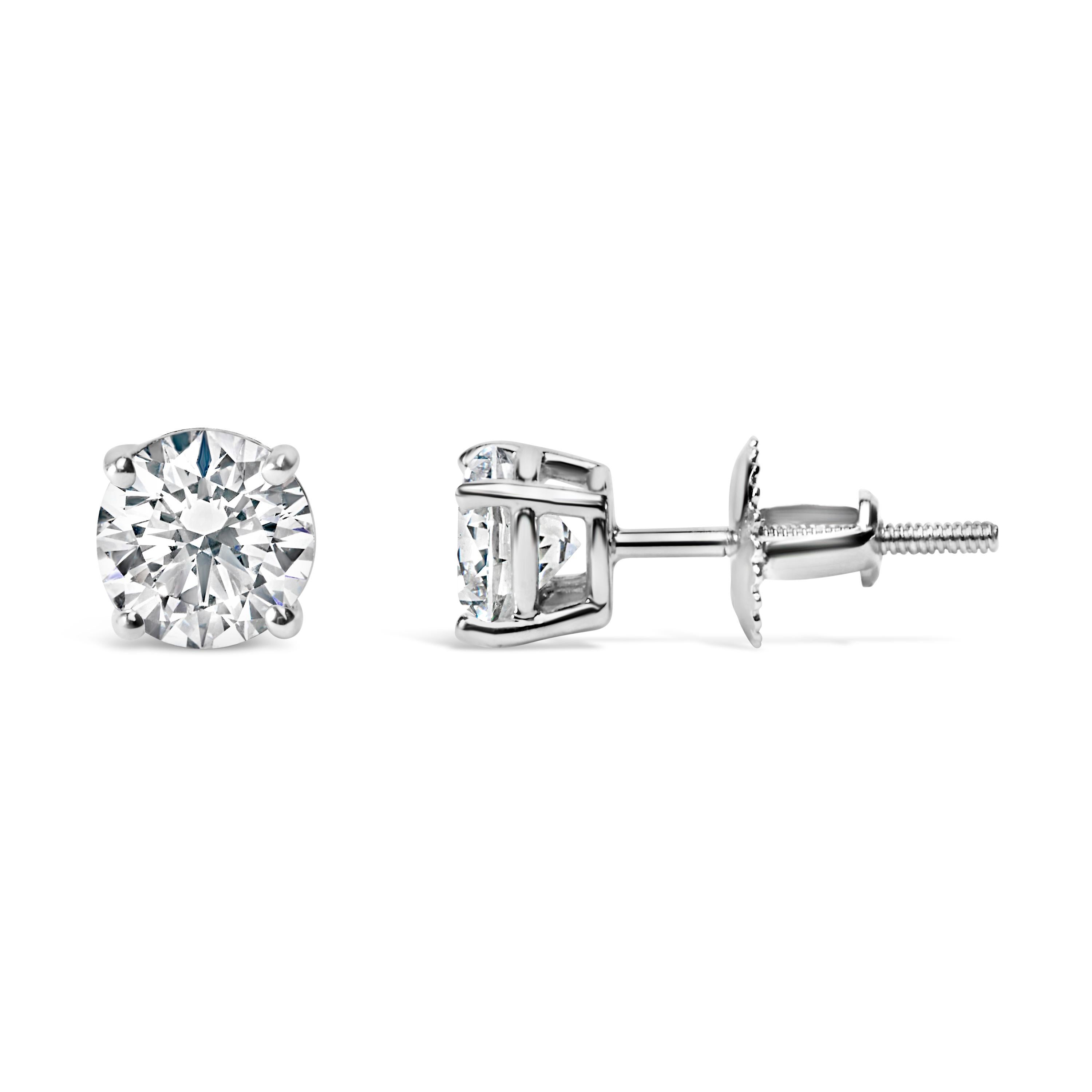 Modern IGI Certified 14K White Gold 1 1/2 Carat Round Diamond Solitaire Stud Earrings For Sale