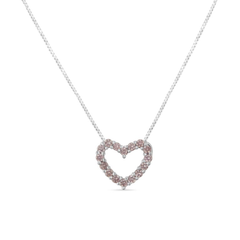 IGI Certified 14K White Gold 1/4 Carat Natural Pink Diamond Heart ...
