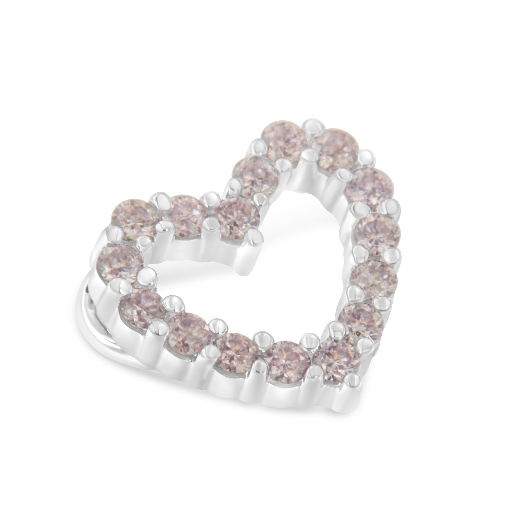 IGI zertifizierte 14 Karat Weißgold Herz-Halskette mit 1/4 Karat natürlichen rosa Diamanten (Moderne)