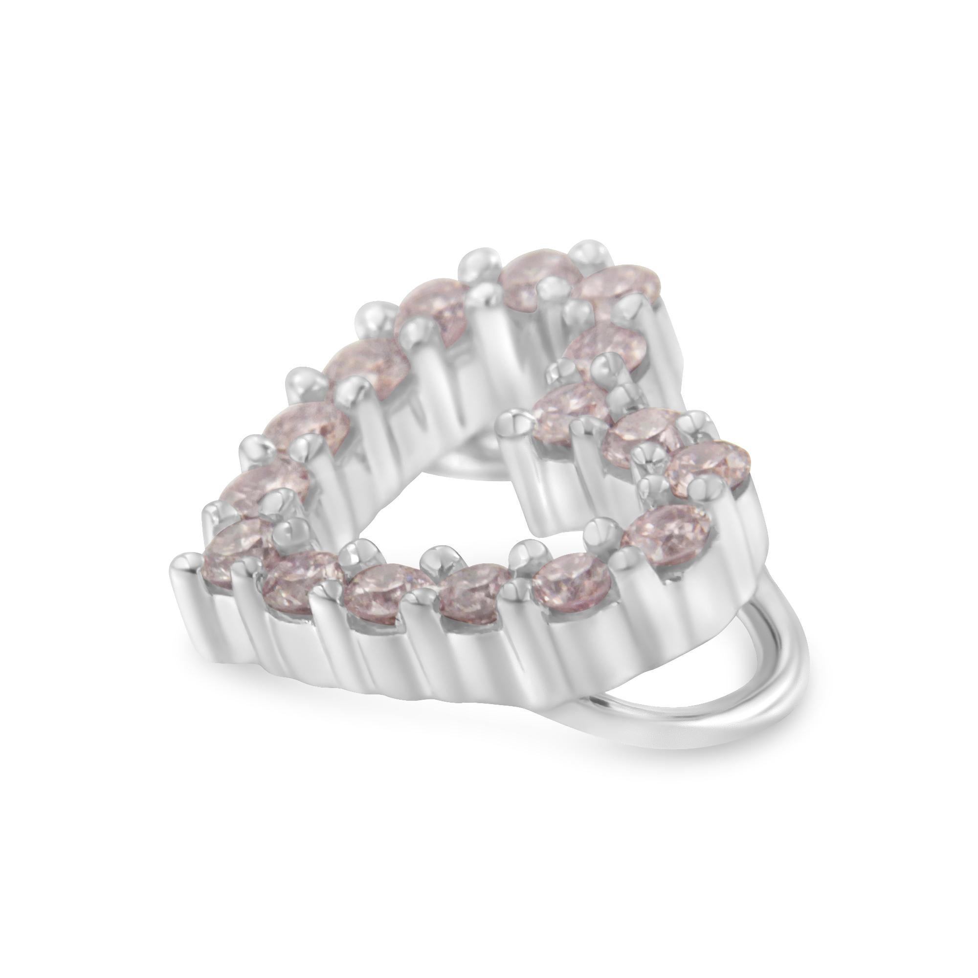 IGI zertifizierte 14 Karat Weißgold Herz-Halskette mit 1/4 Karat natürlichen rosa Diamanten (Rundschliff)