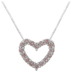 IGI zertifizierte 14 Karat Weißgold Herz-Halskette mit 1/4 Karat natürlichen rosa Diamanten