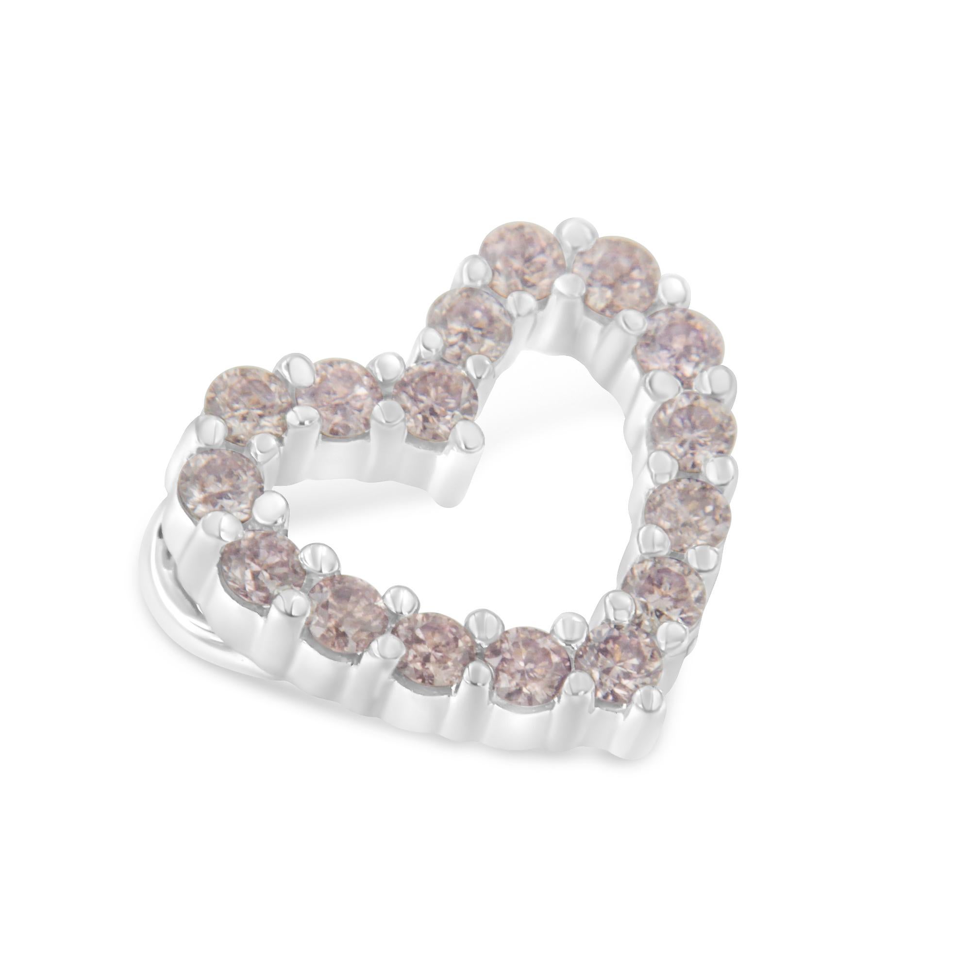 Modern IGI Certified 14K White Gold 1/4 Cttw Natural Pink Diamond Heart Necklace