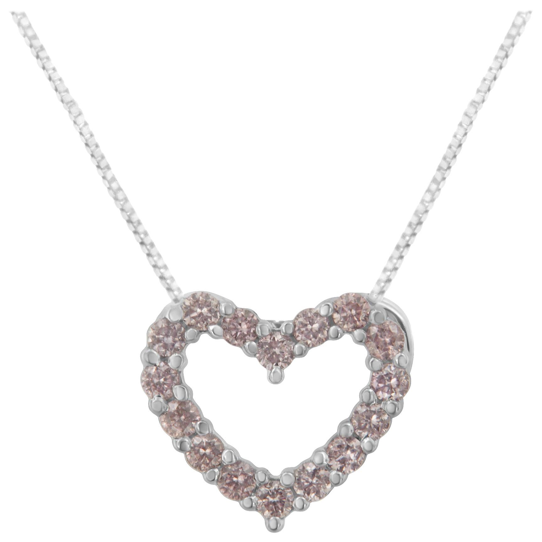IGI Certified 14K White Gold 1/4 Cttw Natural Pink Diamond Heart Necklace