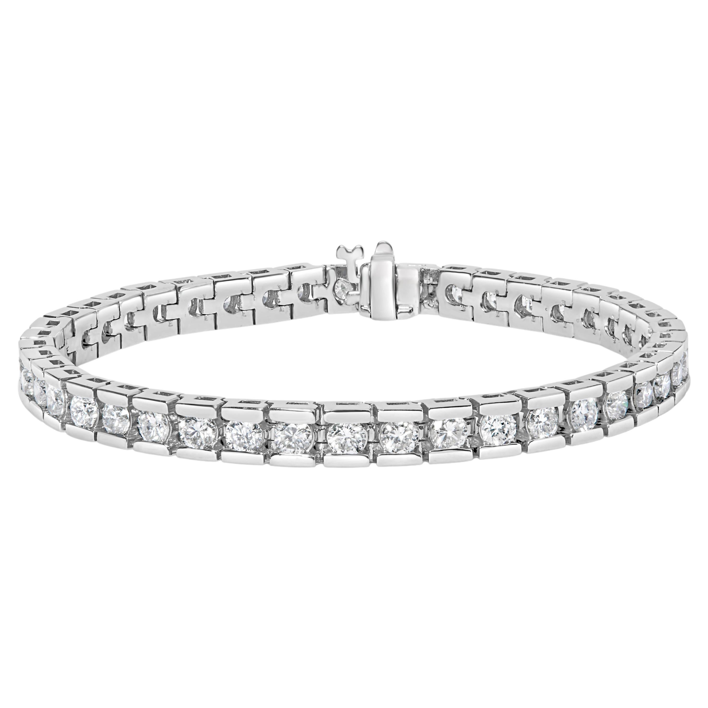 IGI Certified 14k White Gold 6.0 Carat Channel Set Round Diamond Tennis Bracelet For Sale