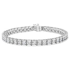 Bracelet tennis en or blanc 14 carats avec diamants ronds sertis en canal certifiés IGI de 6,0 carats