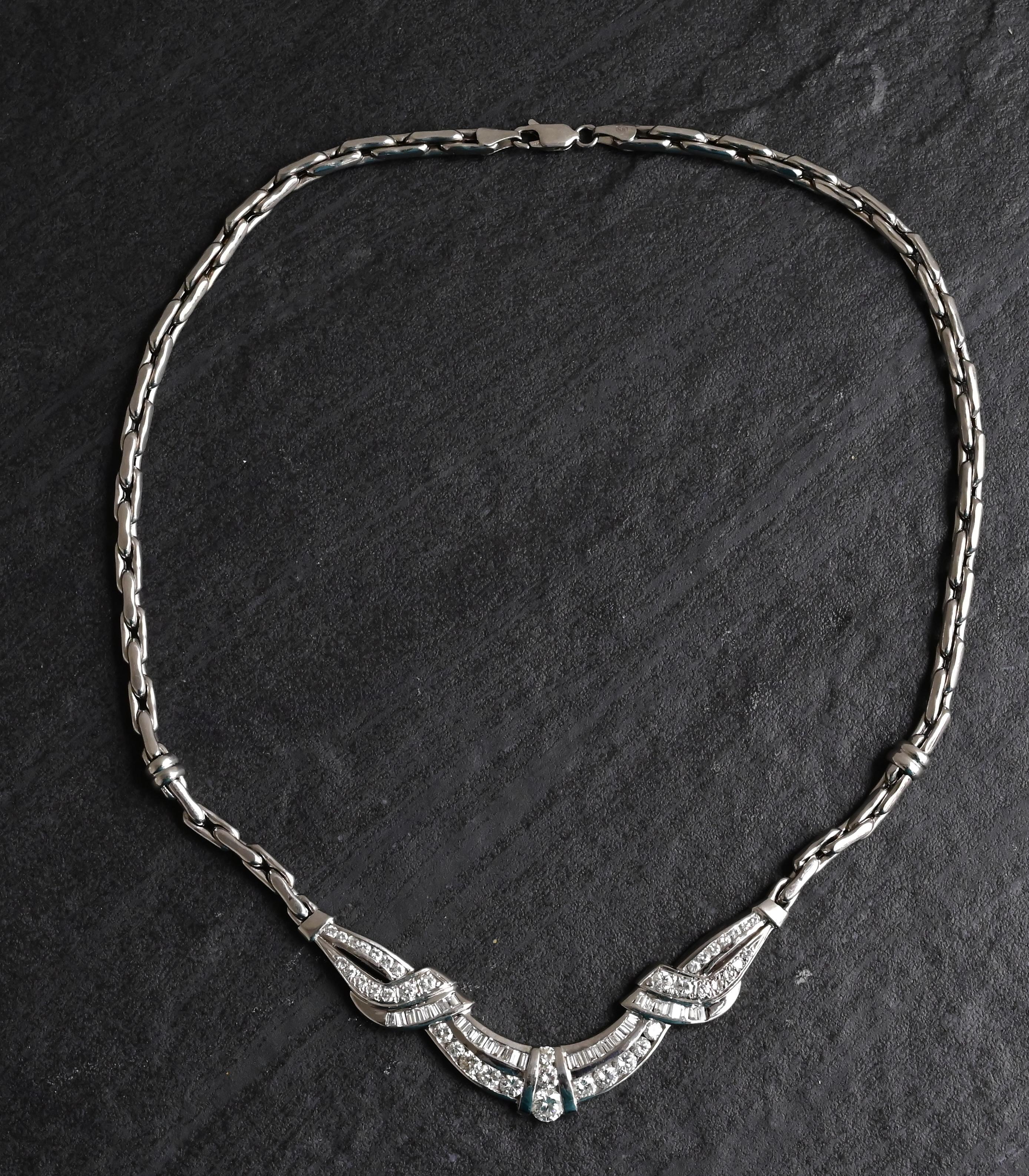 Round Cut IGI Certified 14K White Gold Diamond Necklace 5.25 TCW Natural Diamonds For Sale