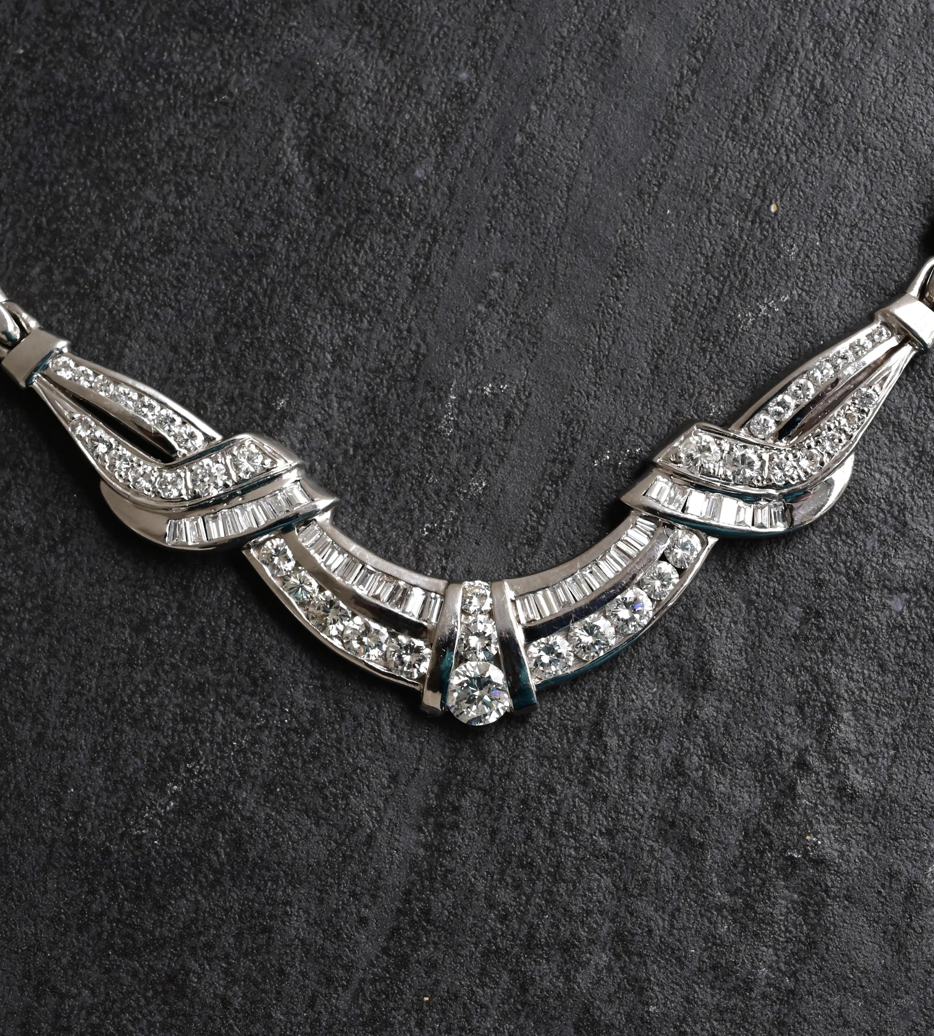 IGI Certified 14K White Gold Diamond Necklace 5.25 TCW Natural Diamonds In Good Condition For Sale In Media, PA