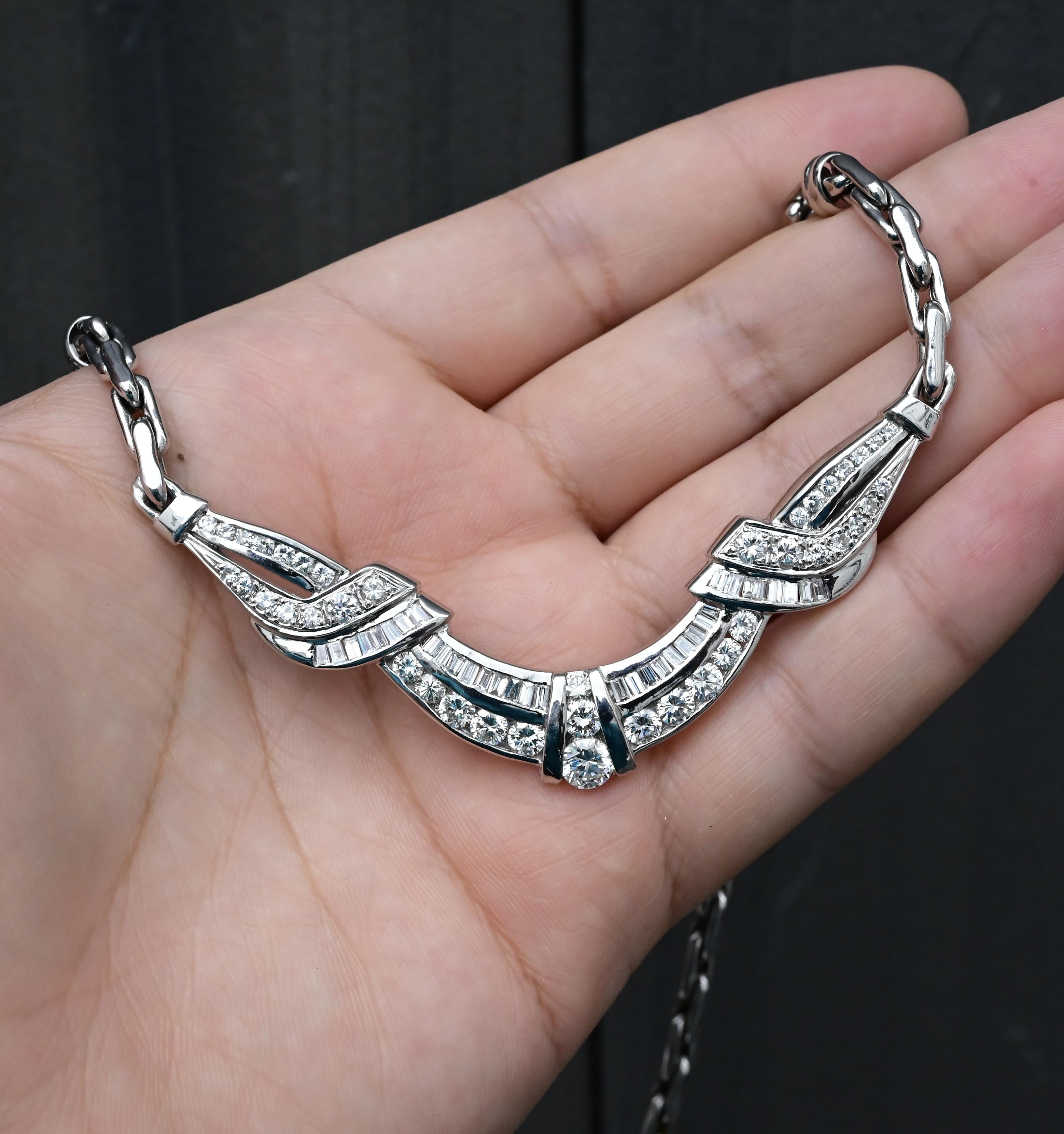 IGI Certified 14K White Gold Diamond Necklace 5.25 TCW Natural Diamonds For Sale 1