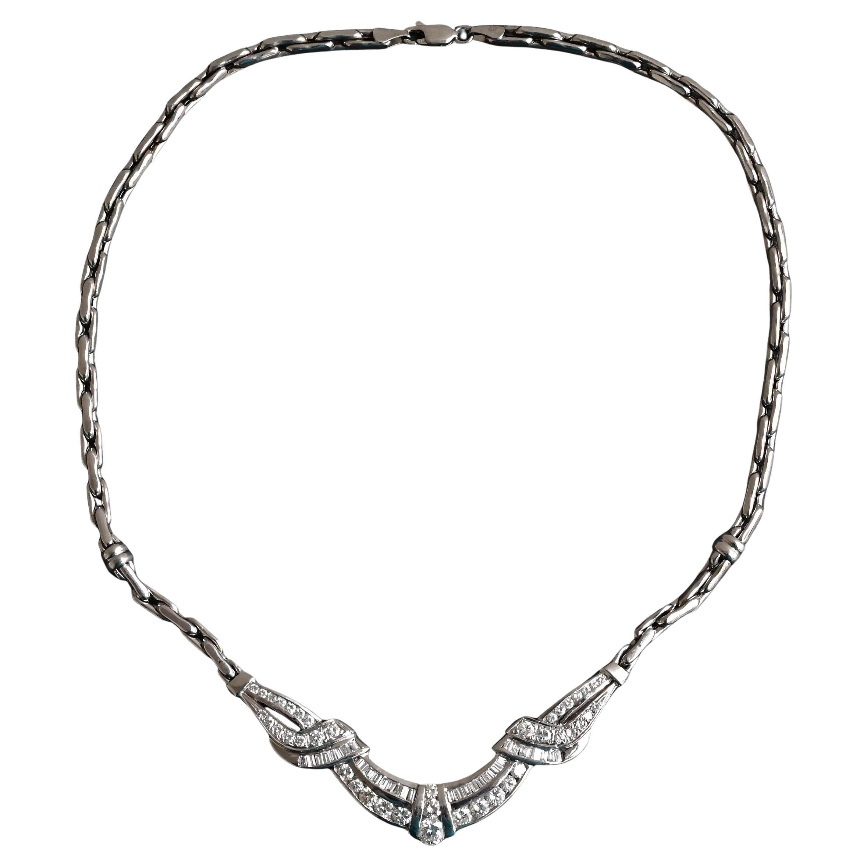 IGI Certified 14K White Gold Diamond Necklace 5.25 TCW Natural Diamonds For Sale