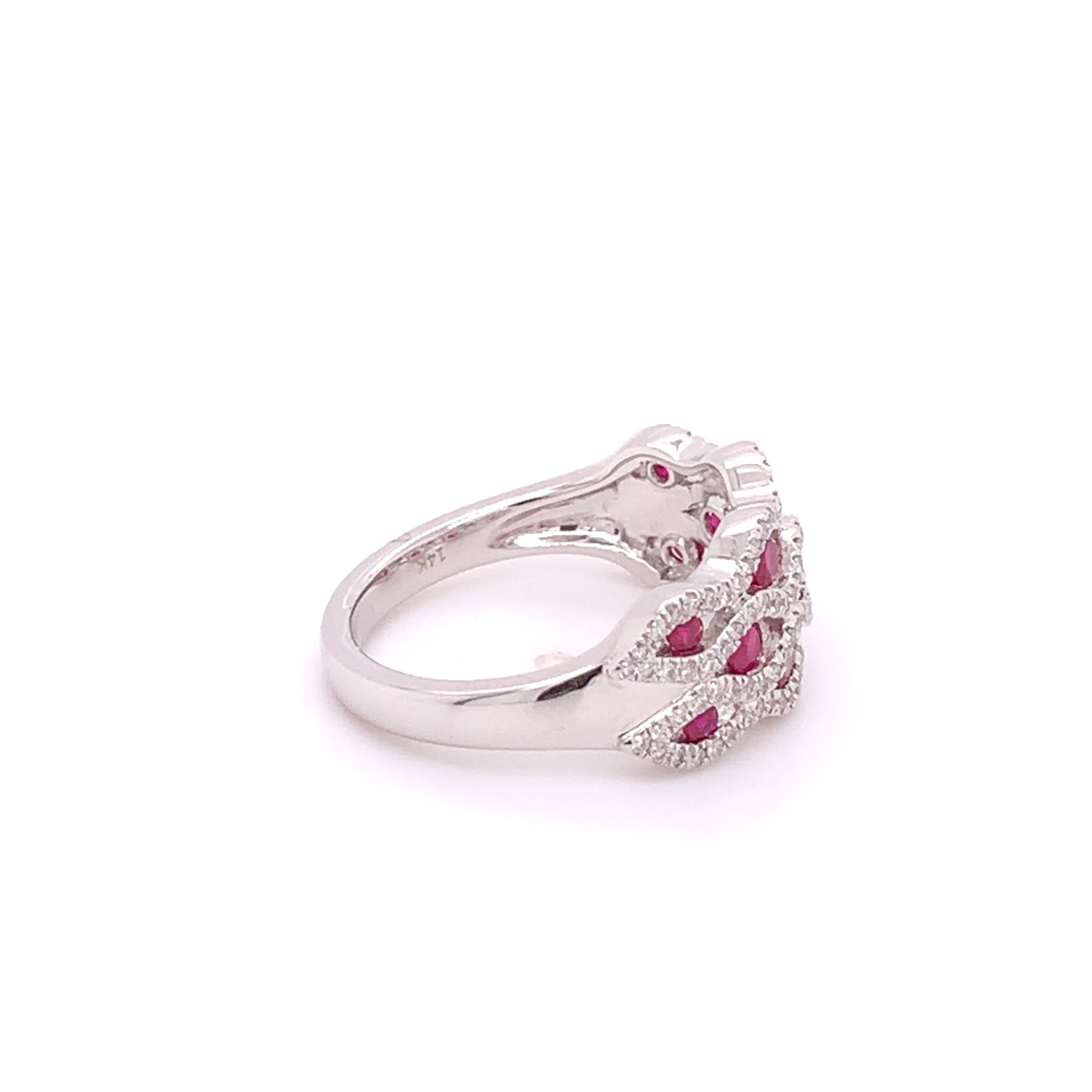 Modern IGI Certified 14K White Gold Ruby and Diamond Ring For Sale