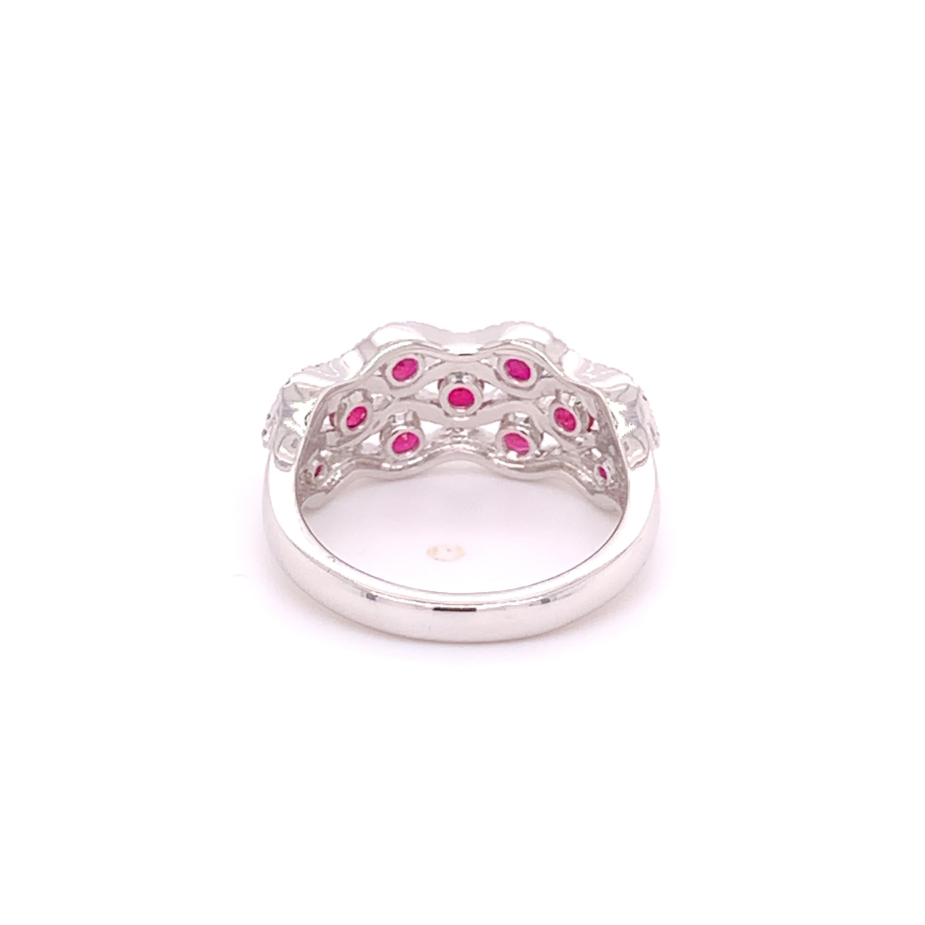 Round Cut IGI Certified 14K White Gold Ruby and Diamond Ring For Sale