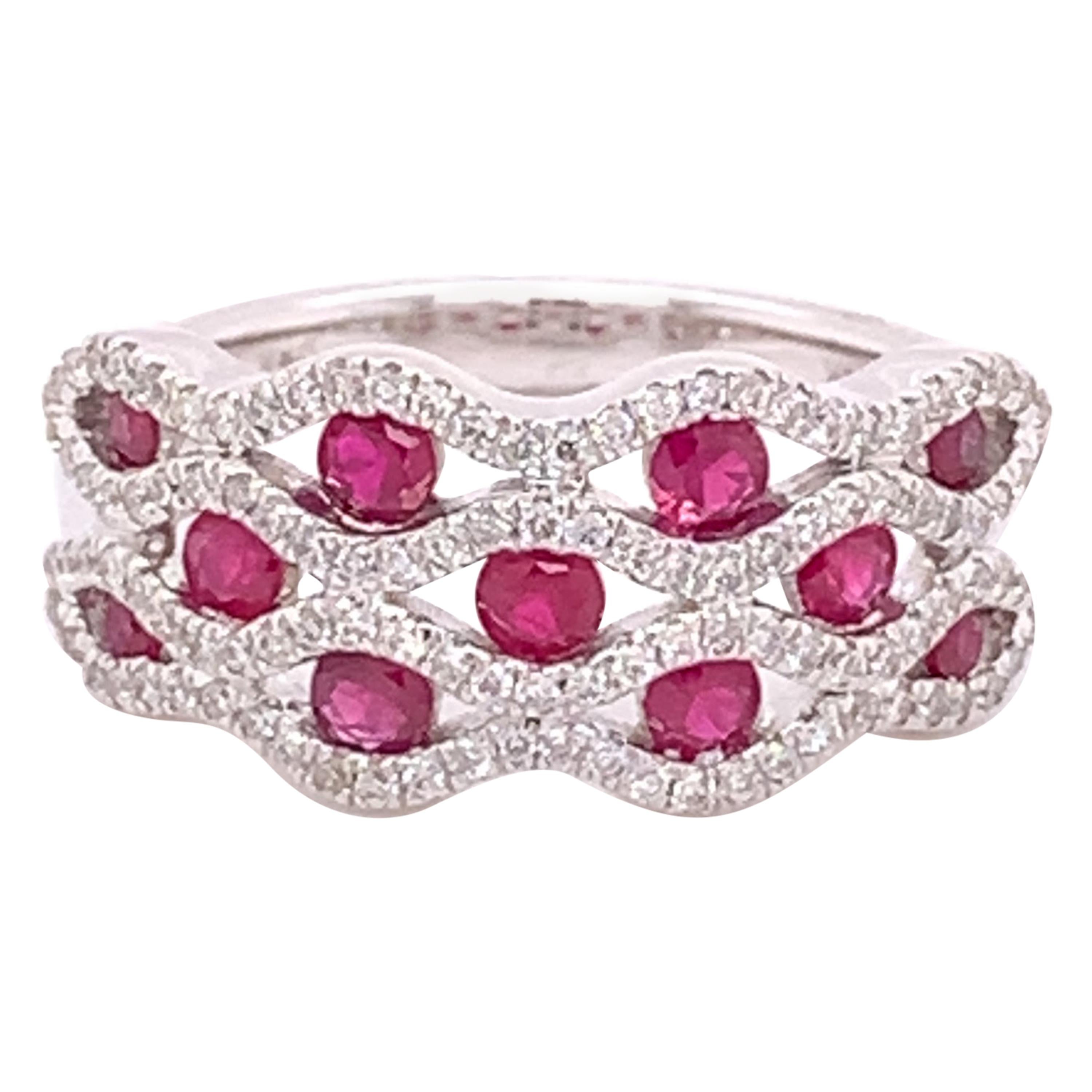 IGI Certified 14K White Gold Ruby and Diamond Ring For Sale