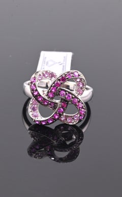 IGI Certified 14K White Gold Ruby & Pink Sapphire Knot Ring 1.08 CTW Size 9