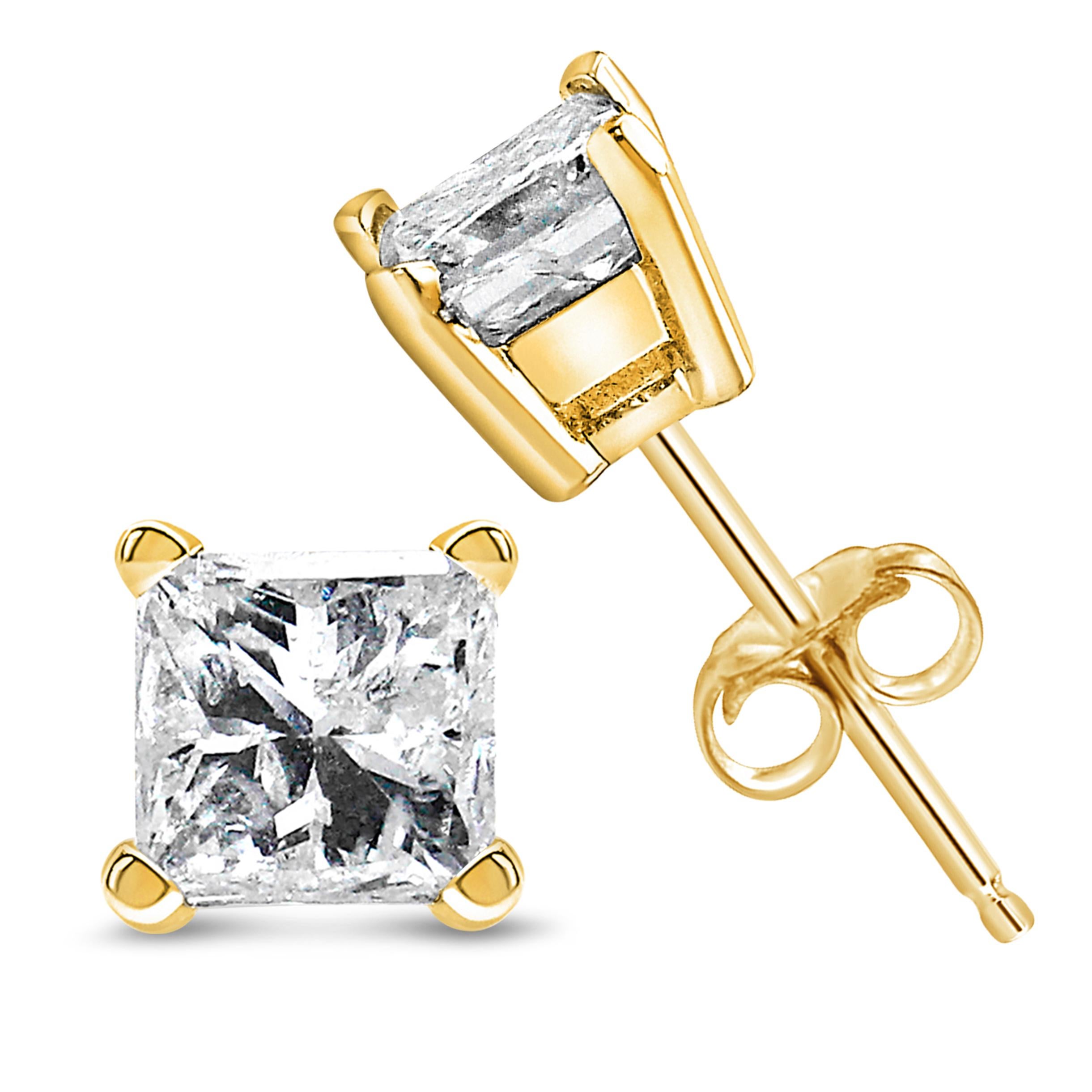 Modern IGI Certified 14K Yellow Gold 1/3 Carat Solitaire Diamond Push Back Stud Earring For Sale