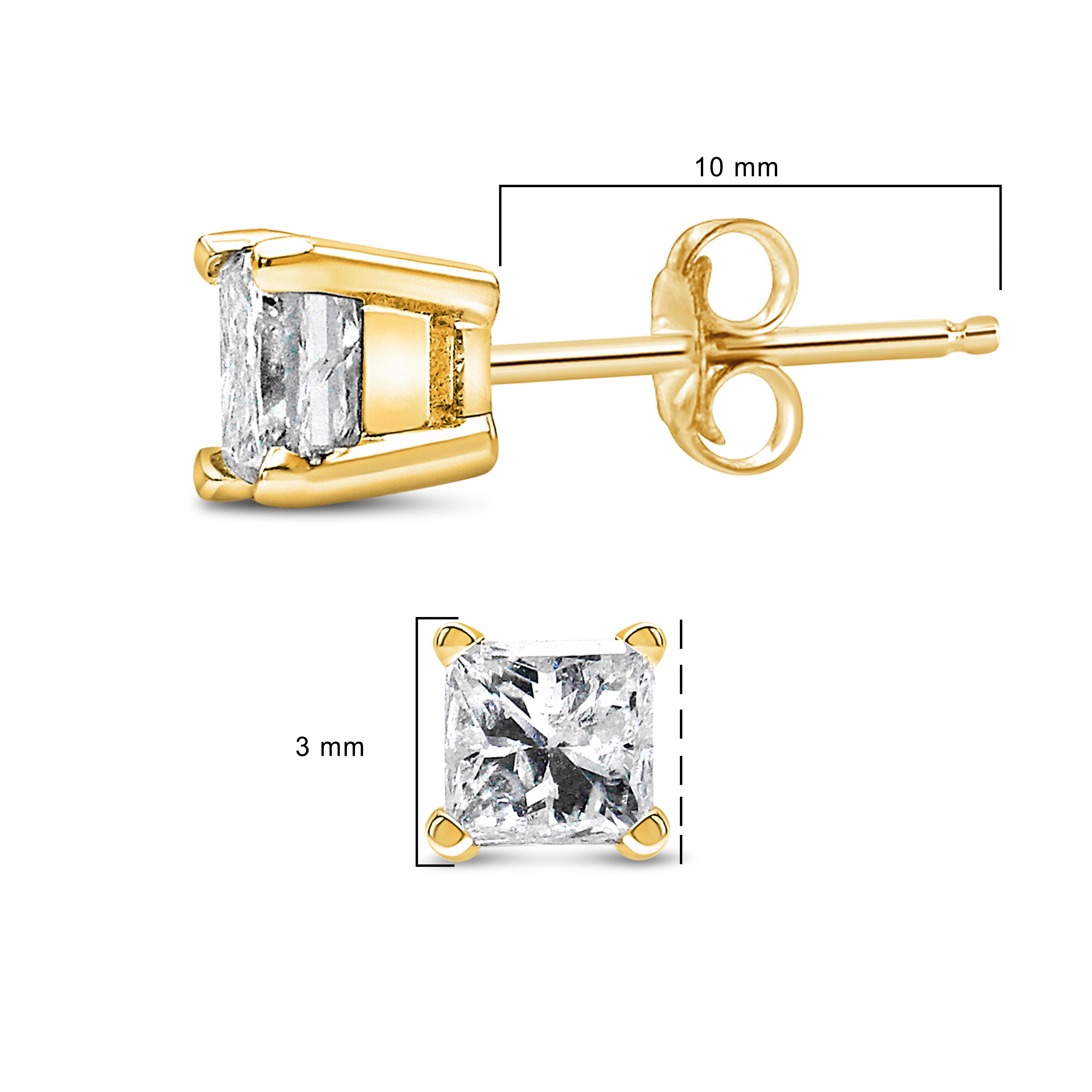 Round Cut IGI Certified 14K Yellow Gold 1/3 Carat Solitaire Diamond Push Back Stud Earring For Sale