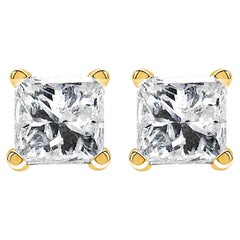 IGI Certified 14K Yellow Gold 1/4 Cttw Princess-Cut Diamond Solitaire Earrings