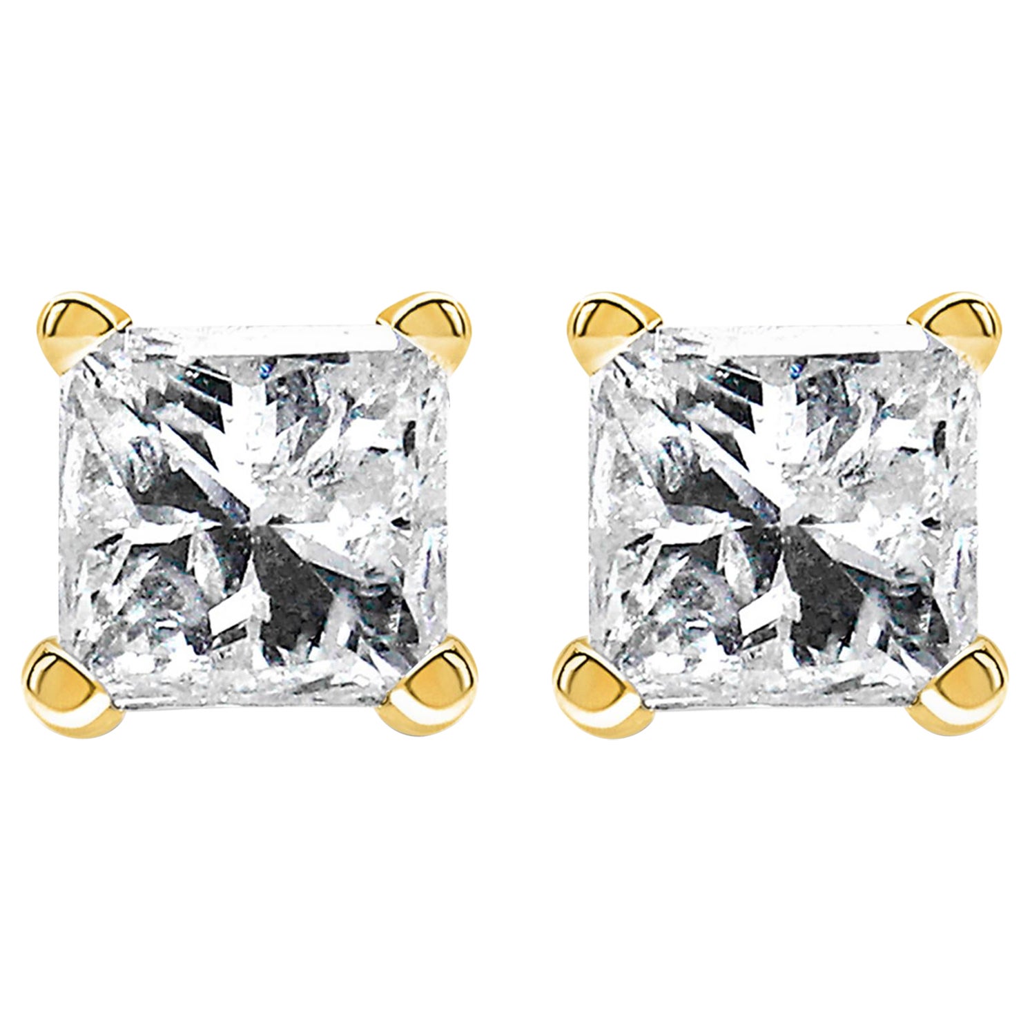 IGI-zertifizierte Solitär-Ohrstecker, 14 Karat Gelbgold 1,00 Karat Quadratischer Diamant Solitär