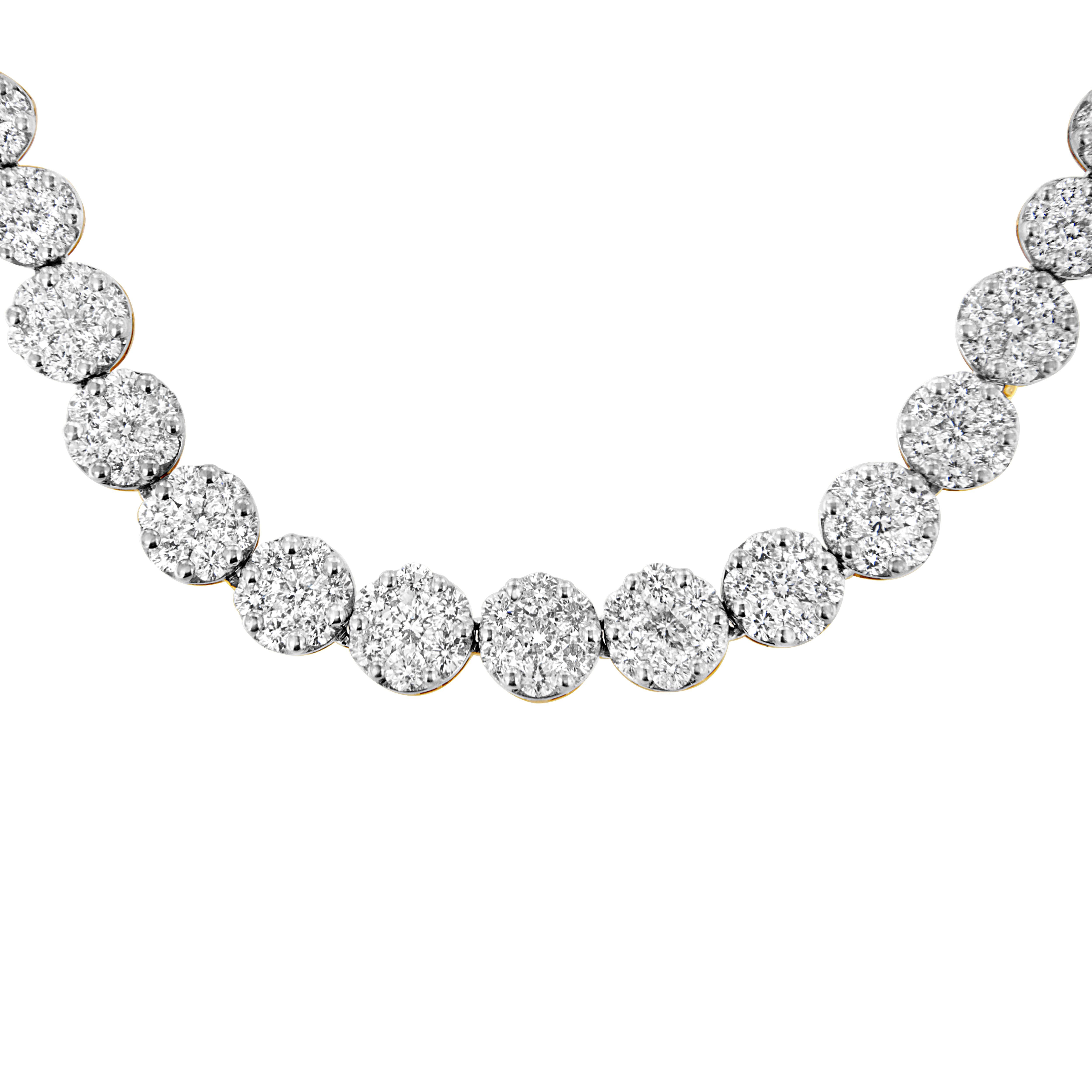 Contemporary IGI Certified 14K Yellow Gold 14 3/4 Carat Pave Set Diamond Riviera Necklace For Sale