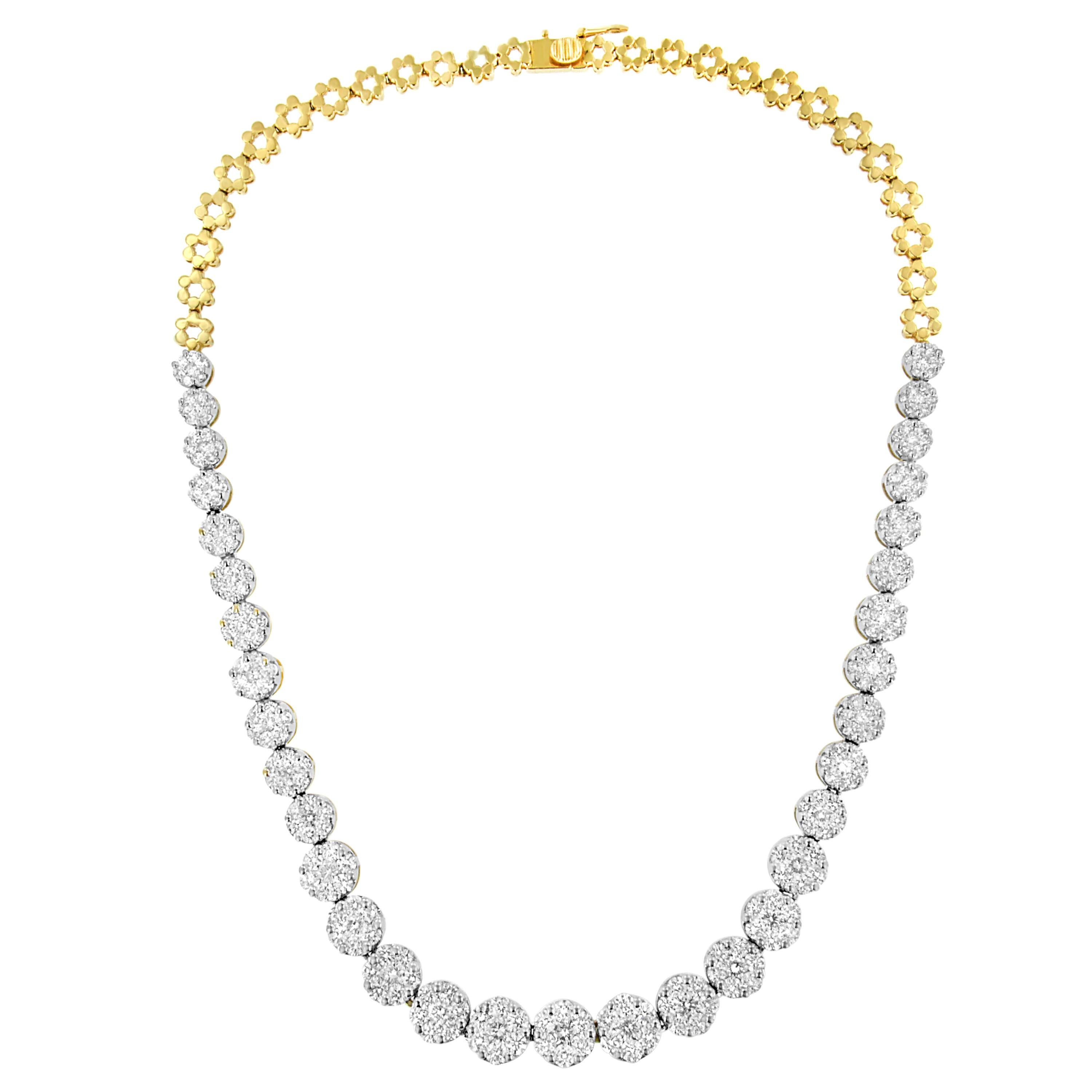 Collier Riviera en or jaune 14 carats certifié IGI avec diamants de 14 3/4 carats sertis en pavé