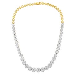 IGI Certified 14K Yellow Gold 14 3/4 Carat Pave Set Diamond Riviera Necklace