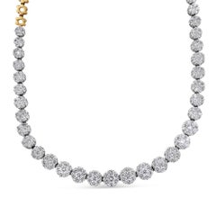IGI Certified 14K Yellow Gold 14 3/4 Carat Round Cut Diamond Riviera Necklace