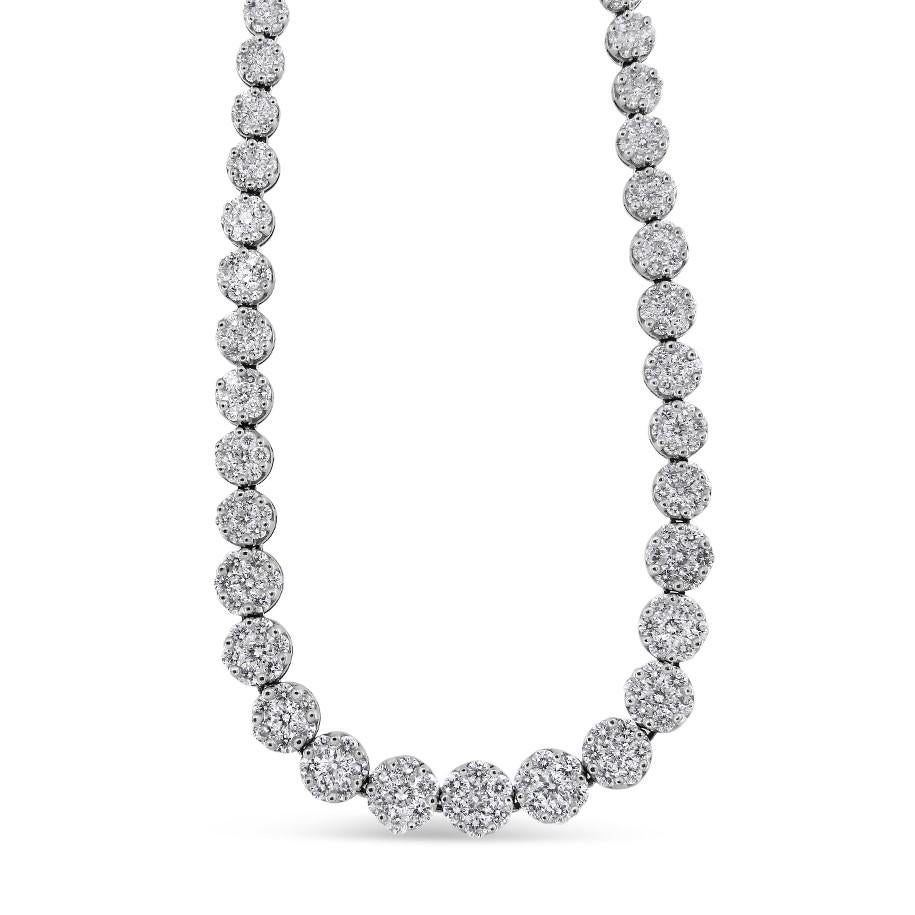 Contemporary IGI Certified 14K Yellow Gold 14 3/4 Carat Round Cut Diamond Riviera Necklace For Sale