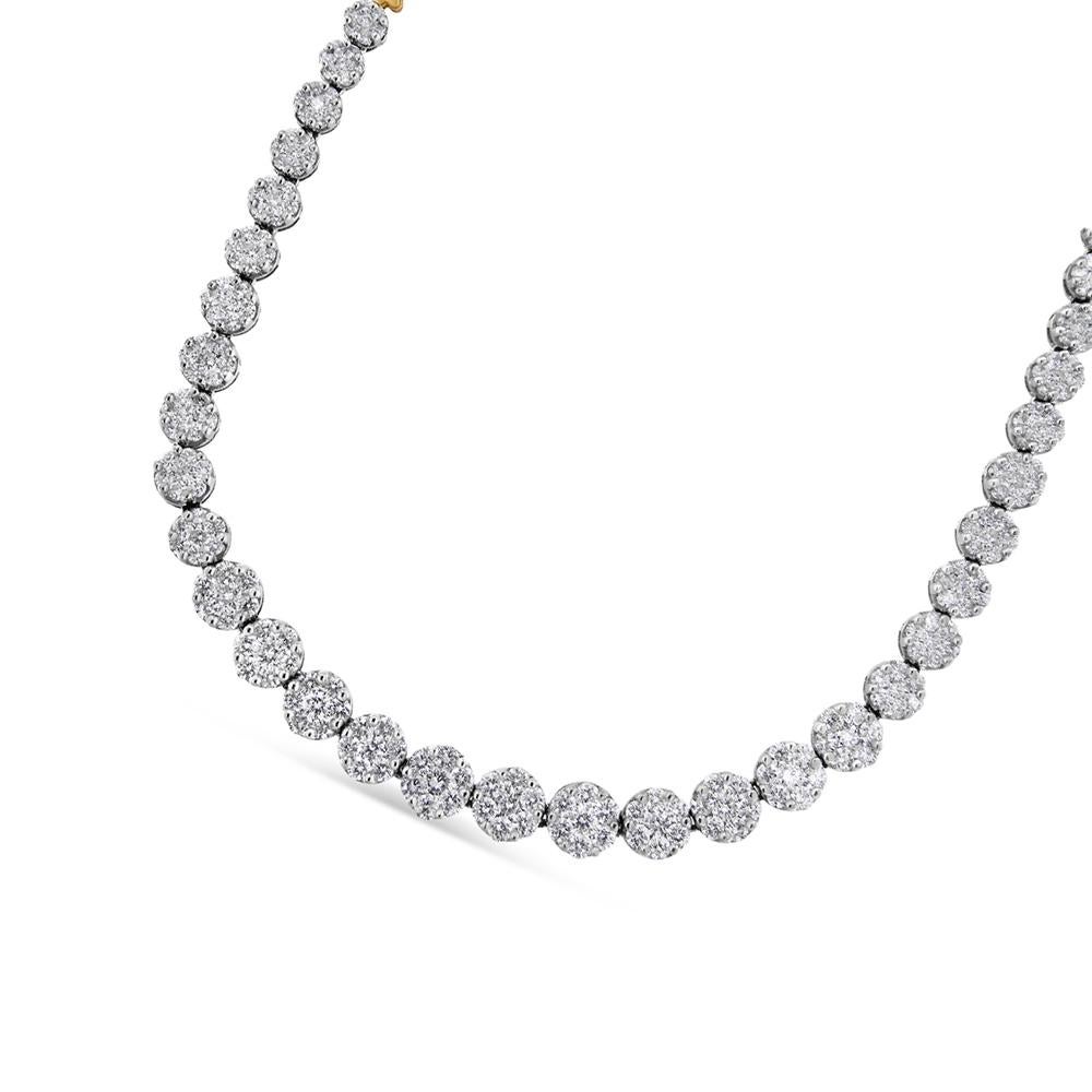 IGI Certified 14K Yellow Gold 14 3/4 Carat Round Cut Diamond Riviera Necklace In New Condition For Sale In New York, NY
