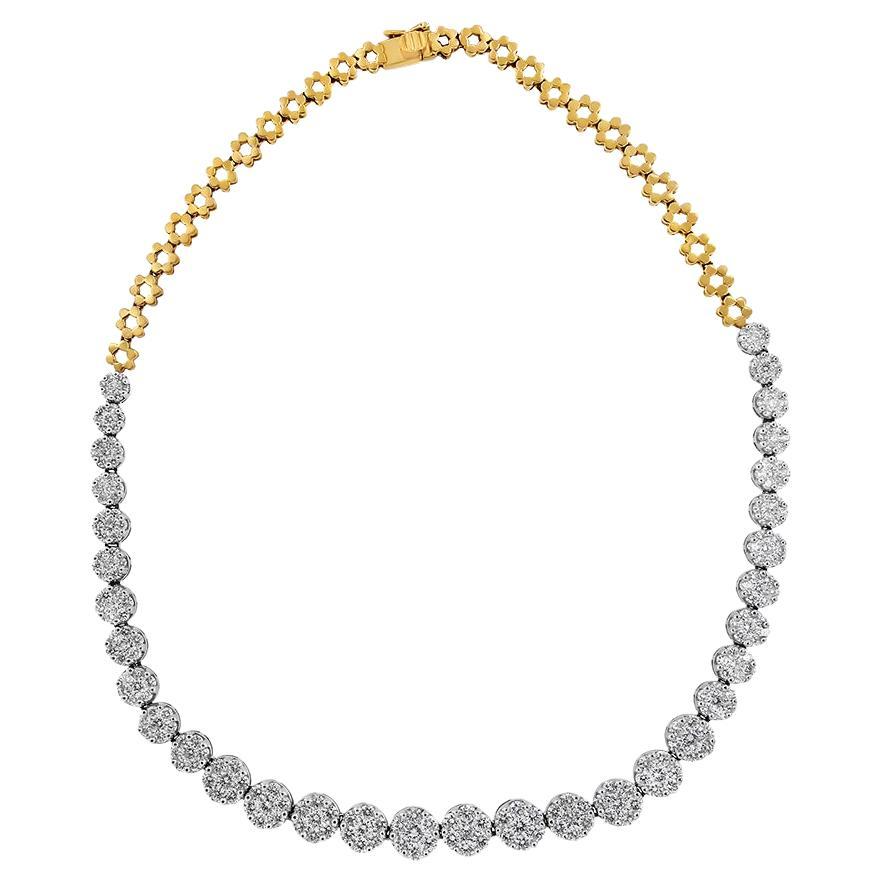 IGI Certified 14K Yellow Gold 14 3/4 Carat Round Cut Diamond Riviera Necklace For Sale
