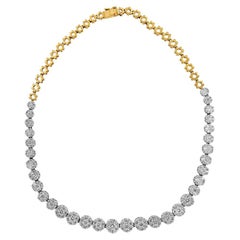 IGI Certified 14K Yellow Gold 14 3/4 Carat Round Cut Diamond Riviera Necklace