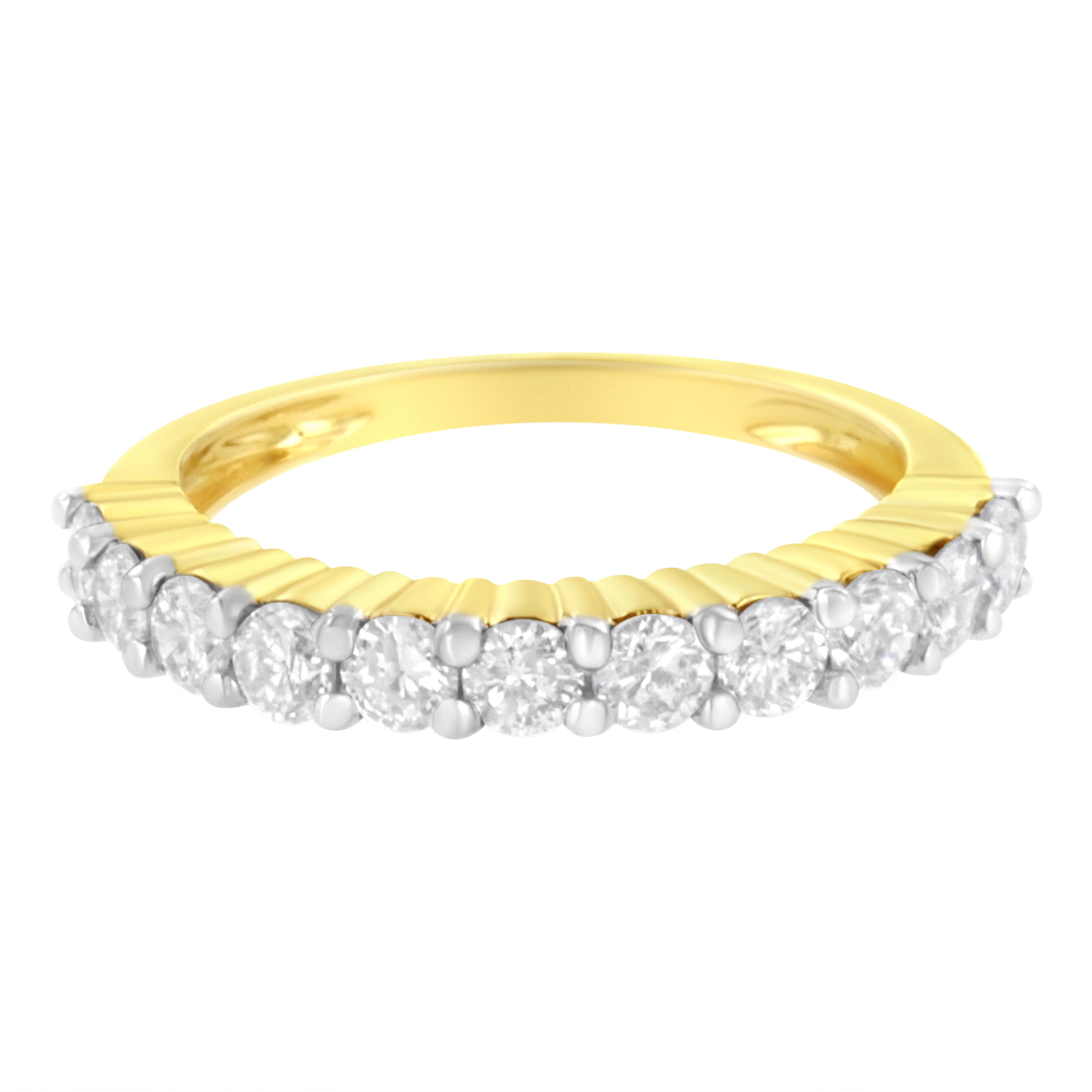 IGI Certified 14K Yellow Gold Over Silver 1.0 Carat Diamond 11 Stone Band Ring 2